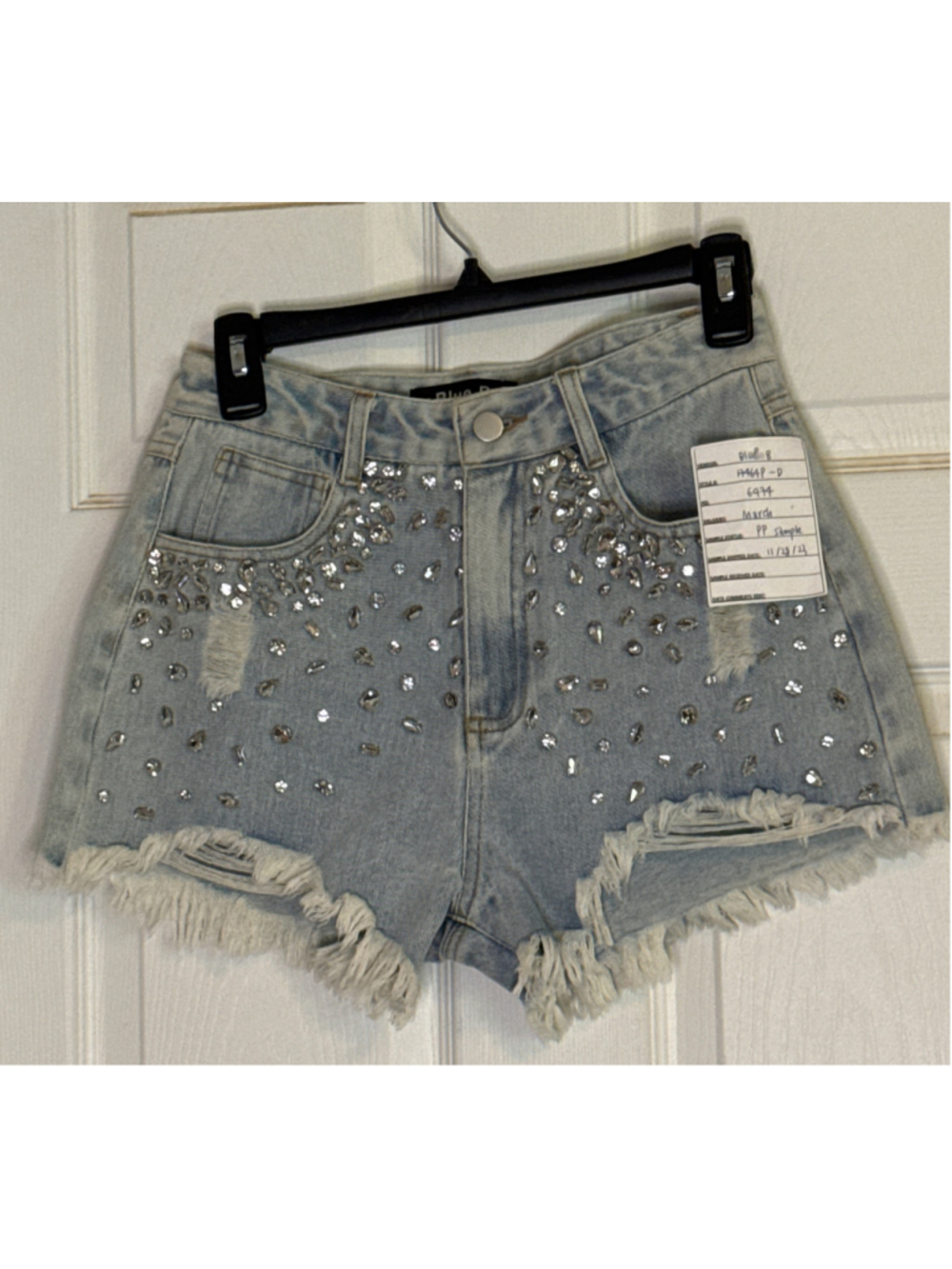 Women's Blue B Jean Shorts Size S Blue Rhinestone Distressed Denim